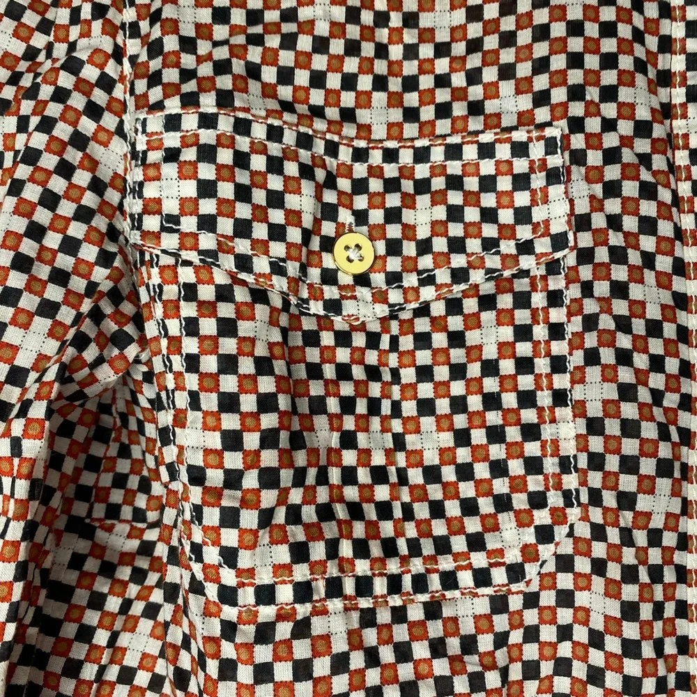 TORY BURCH womans size 6 Brigitte 100% cotton orange blue check button top